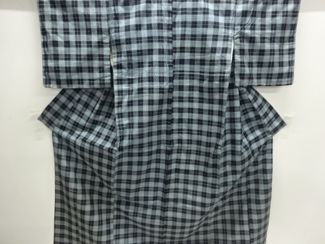 JAPANESE KIMONO / ANTIQUE KIMONO / SILK / HAND WOVEN TSUMUGI / GRID